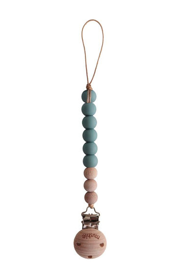 Mushie CLEO Pacifier Clip, Cadet Blue